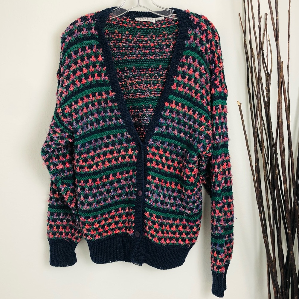 Passports of Pier 1 Imports | 90s Vintage Multi-Colored Knot Cardigan Sweater